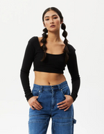 Milla Rib Long Sleeve Cropped Top in Black