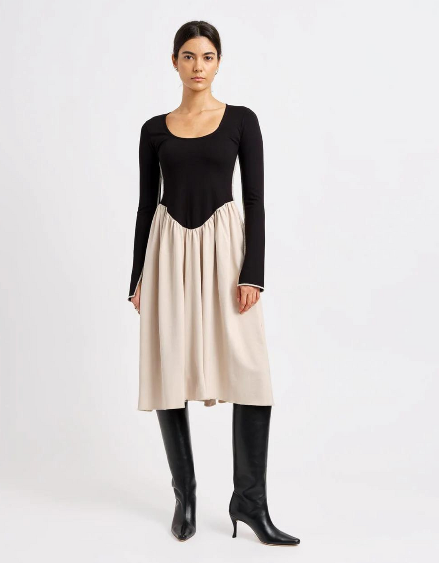 Joan Dress in Black/Cream