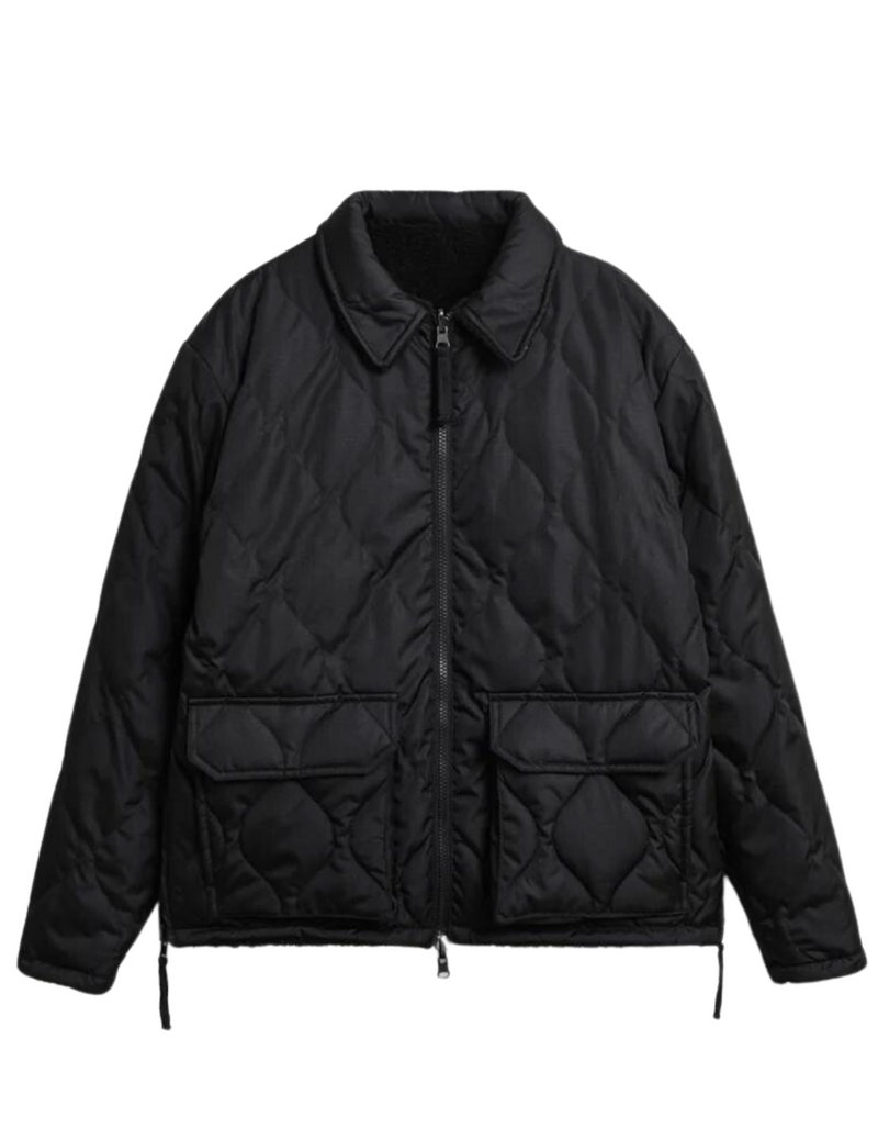 Military Reversible Bal Collar Down Jacket in Black/Black