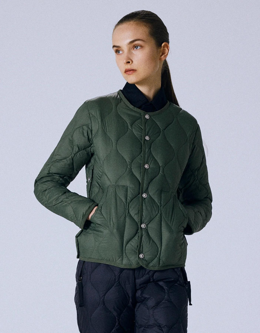 Military Crew Neck Down Jacket in Olive