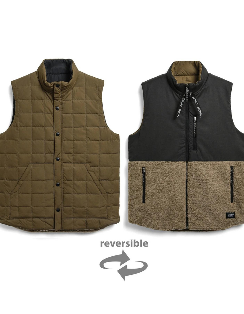 Reversible Down Vest in Olive x Black/Beige