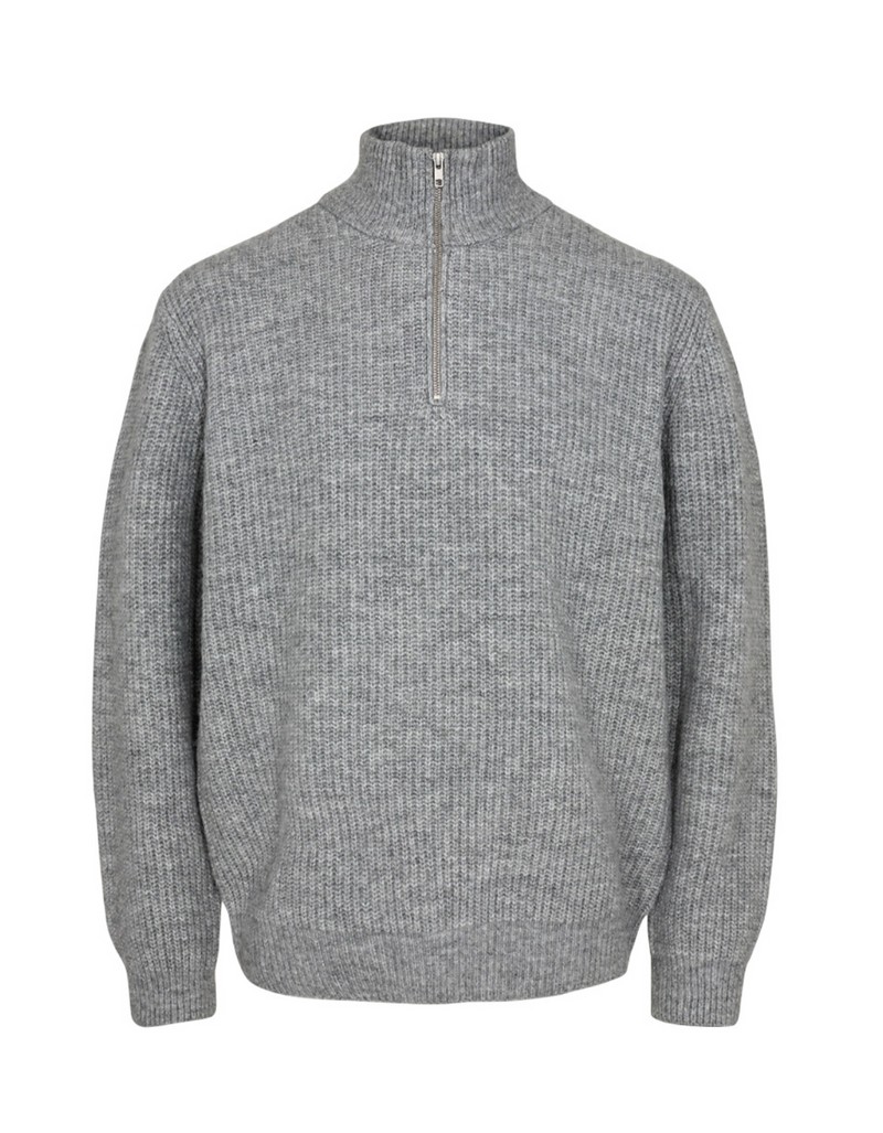 Blain 1/4 Zip Sweater in Light Grey Melange