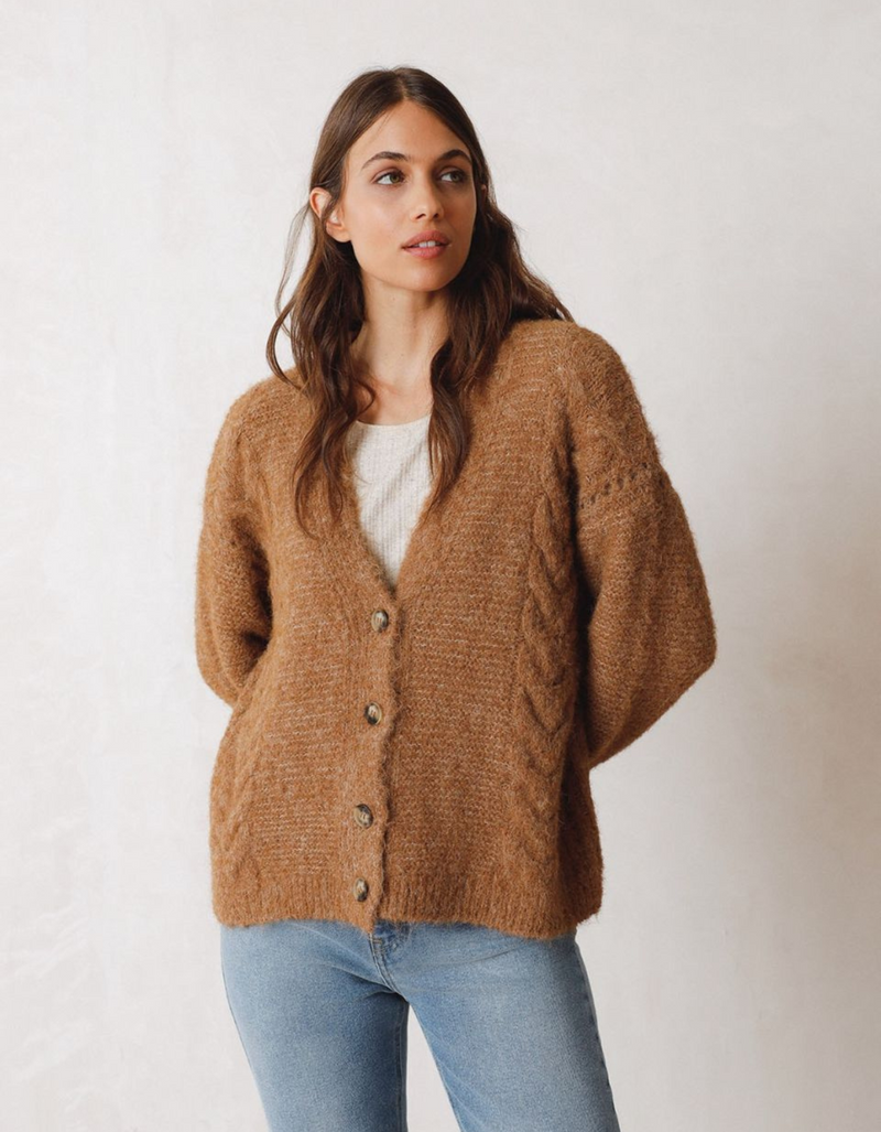 Chunky Knit Cardigan in Camel