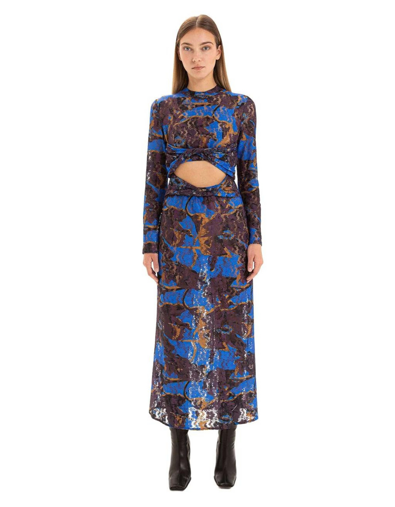 Lilith Lace Dress in Blue Print